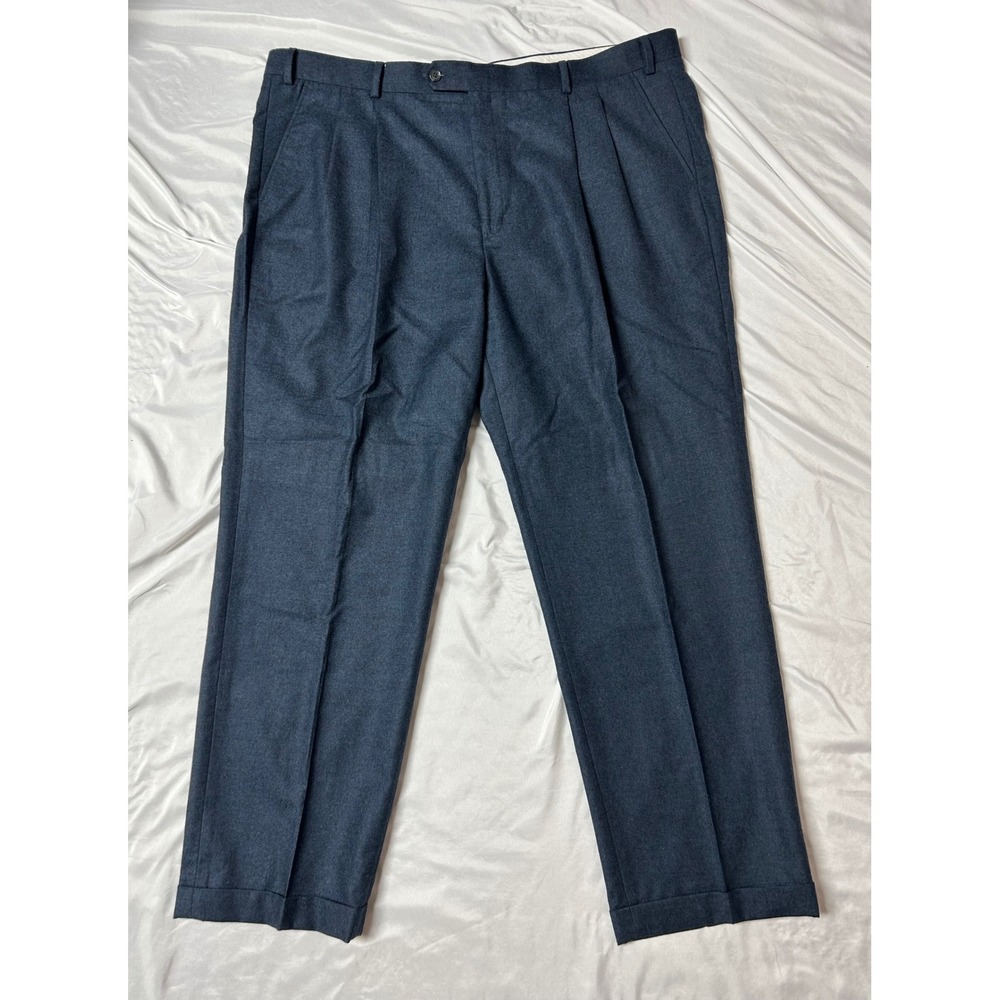 Paul Fredrick Mens 44 Wool Cashmere Pleated Cuffed Dress Pants Charcoal Blue
